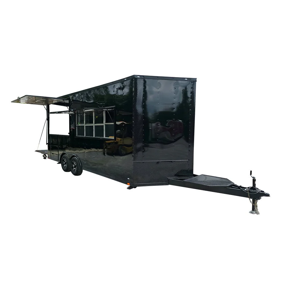 26-8.5-x-20-black-w-blackout-concession-trailer-with-8-porch-food-event-catering-1.webp 8.5 X 20 Black W/ Blackout Concession Trailer With 8' Porch Food Event Catering
