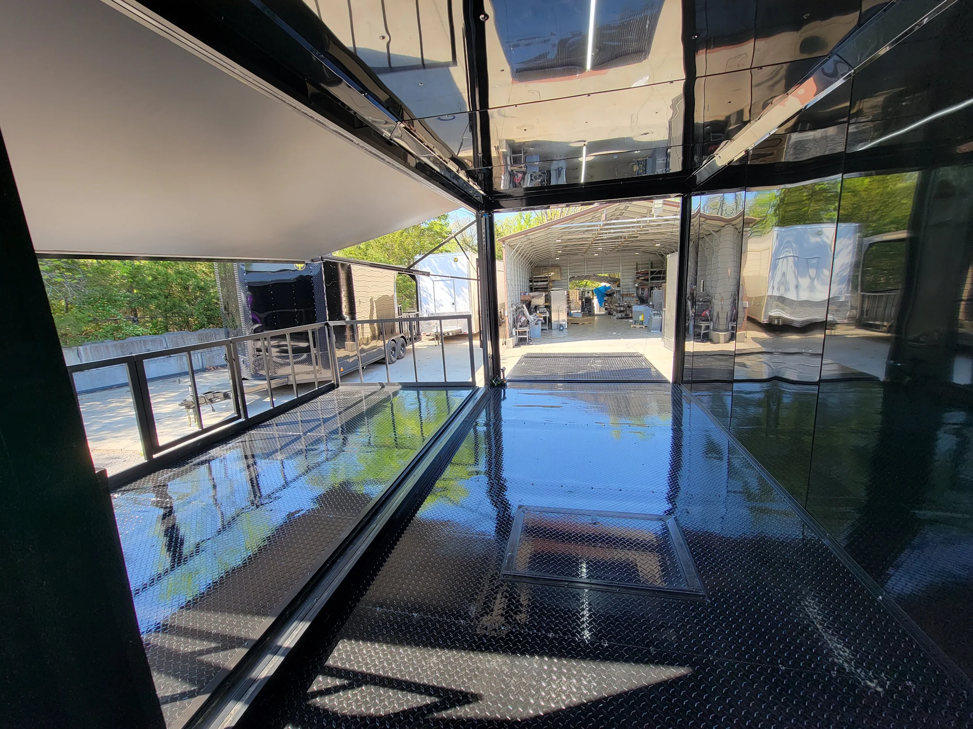 8.5' X 18' Custom Enclosed Stage and Event Deck over Blackout With Black Trim