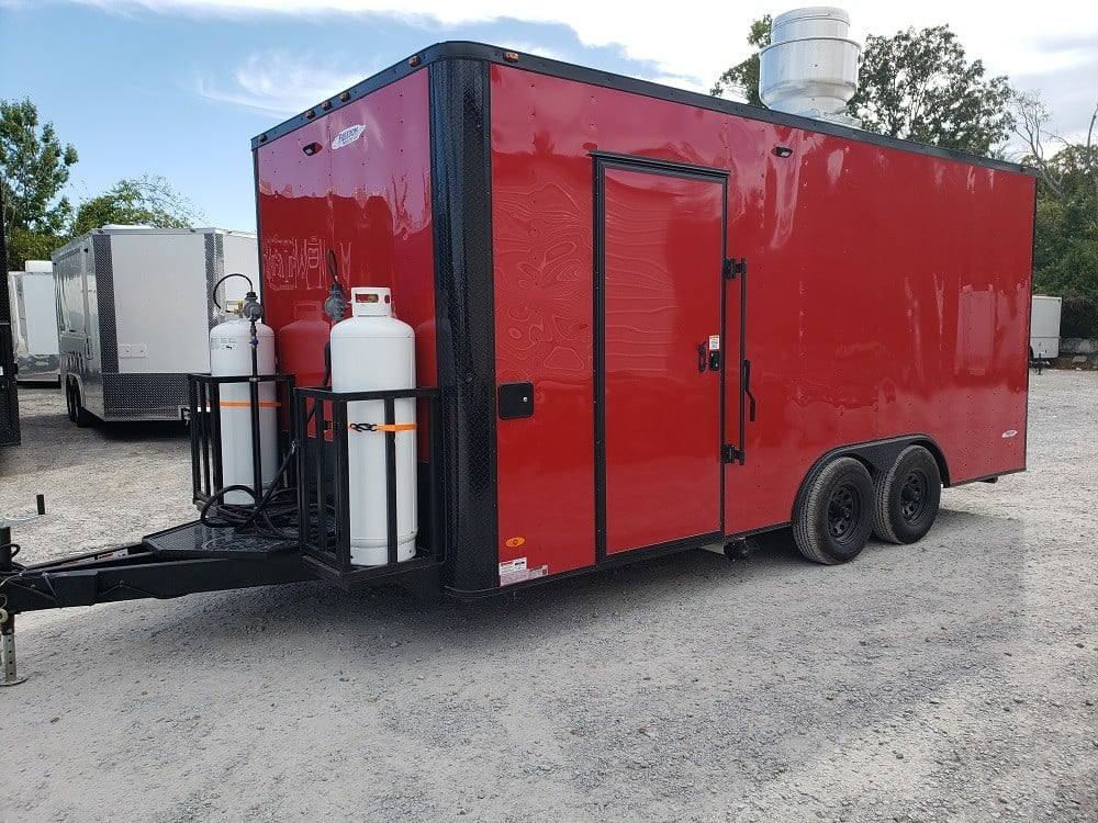 8.5' x 18' Red and Black Food Concession Trailer With Appliances
