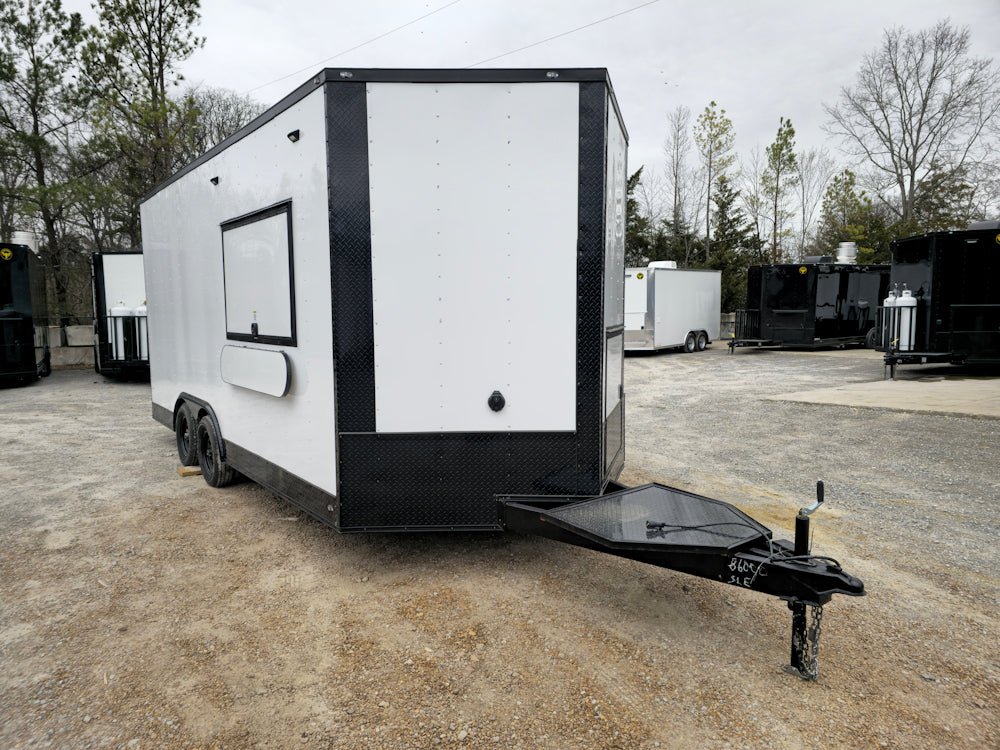 8.5' x 18' White Concession Food Trailer Elite Event Catering With Blackout Trim