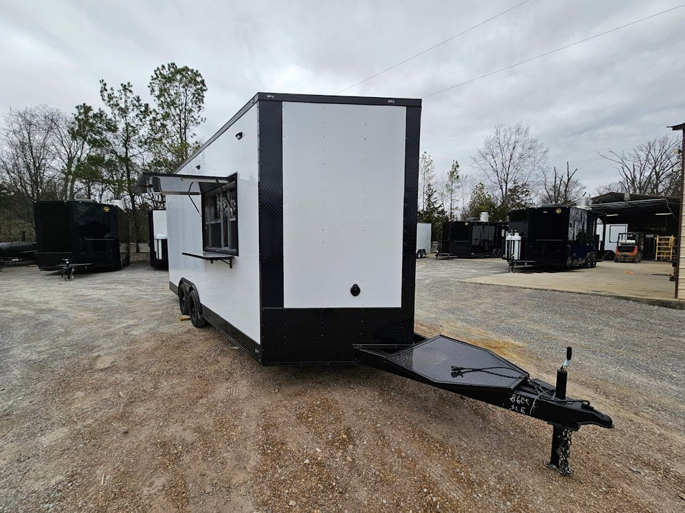 8.5' x 18' White Concession Food Trailer Elite Event Catering With Blackout Trim