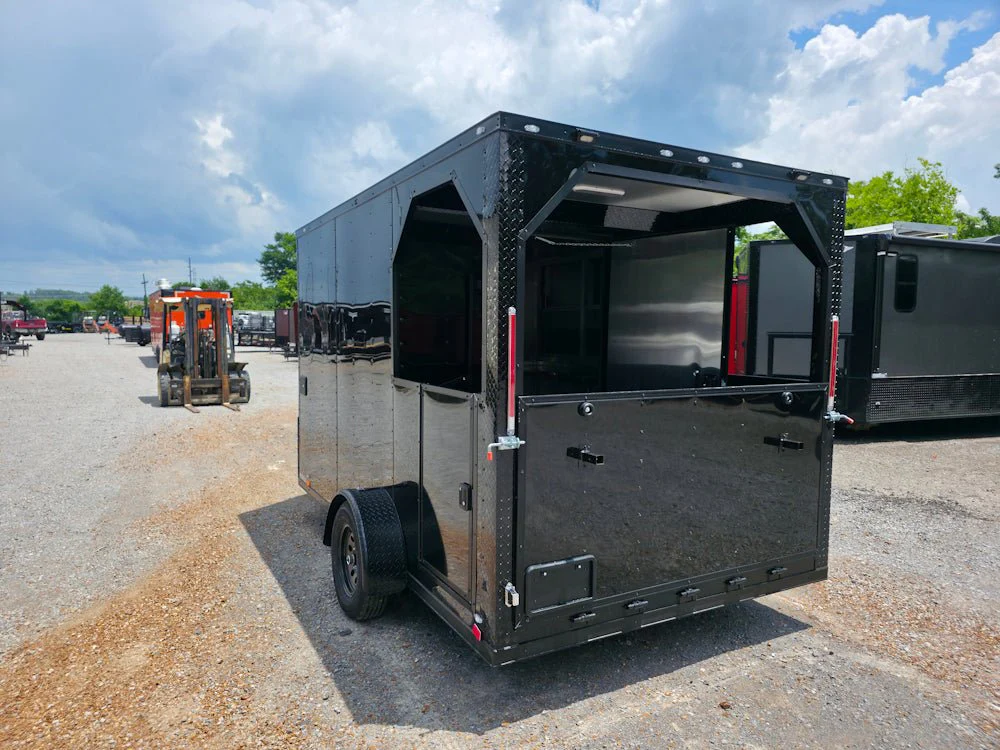 7' X 12' Black W/ Blackout Custom Concession Trailer With 4' Porch