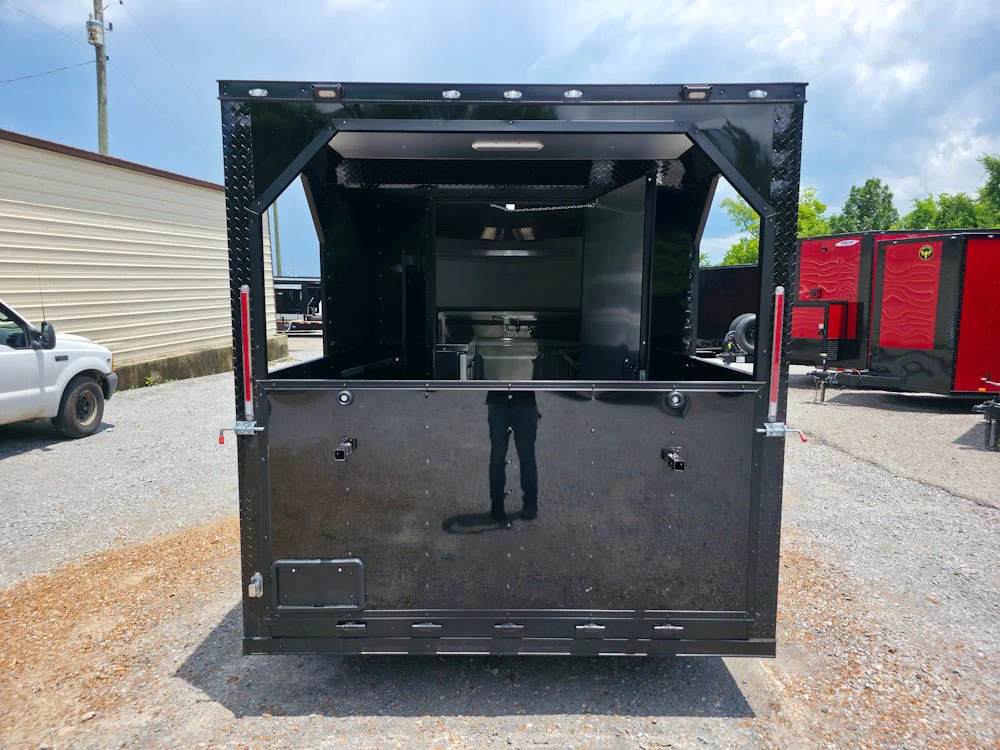 7' X 12' Black W/ Blackout Custom Concession Trailer With 4' Porch