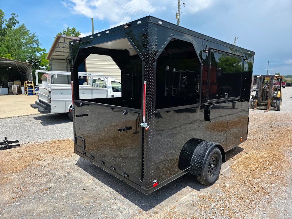 7' X 12' Black W/ Blackout Custom Concession Trailer With 4' Porch