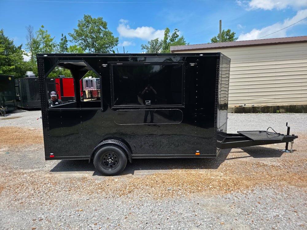 7' X 12' Black W/ Blackout Custom Concession Trailer With 4' Porch
