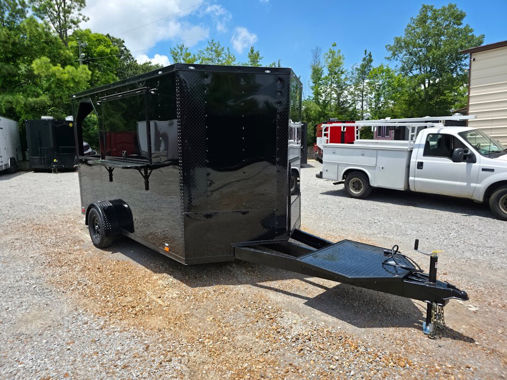 7' X 12' Black W/ Blackout Custom Concession Trailer With 4' Porch
