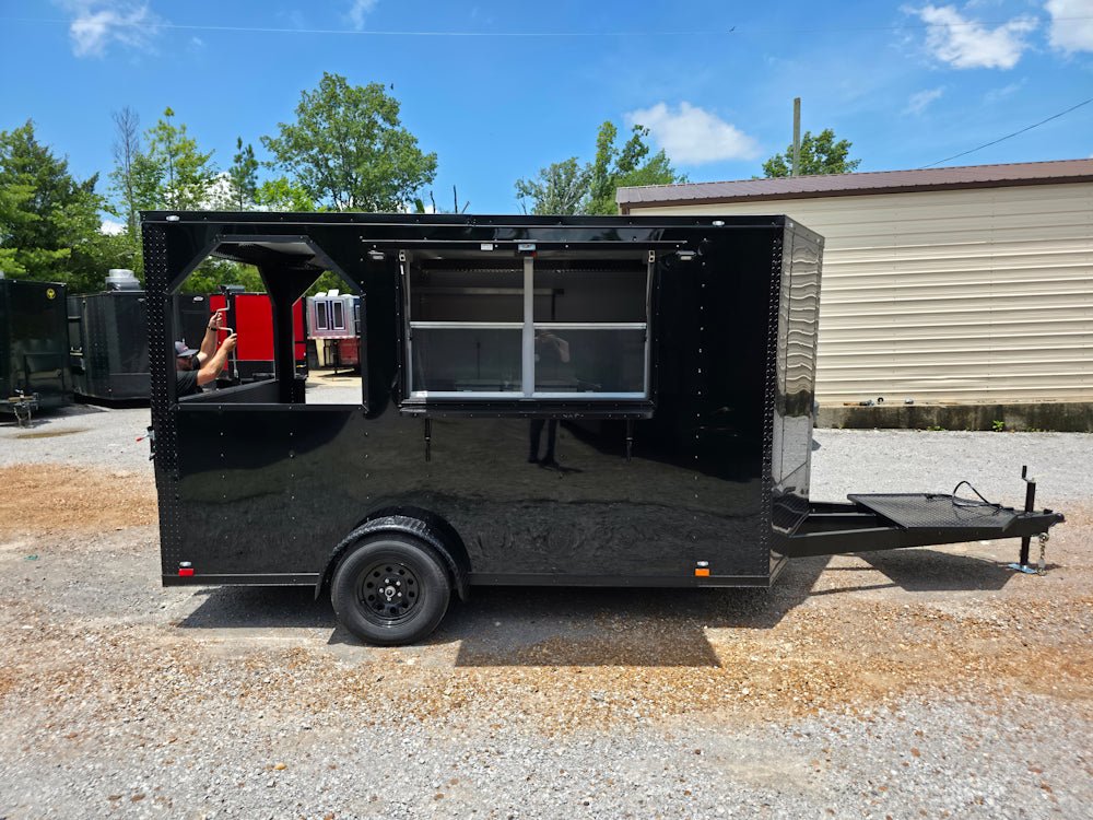 7' X 12' Black W/ Blackout Custom Concession Trailer With 4' Porch