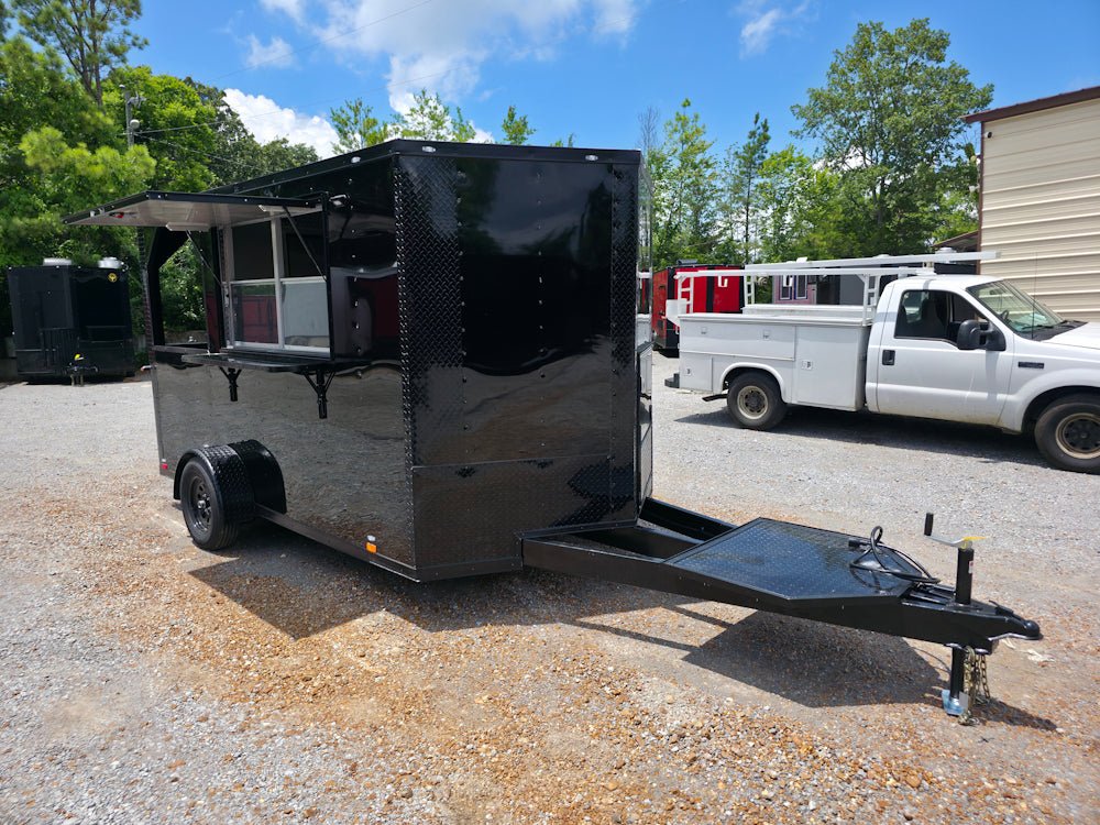 7' X 12' Black W/ Blackout Custom Concession Trailer With 4' Porch