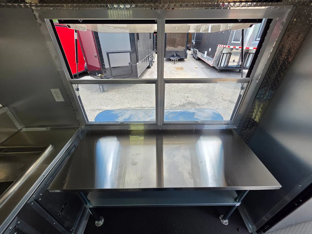 7' X 12' Black W/ Blackout Custom Concession Trailer With 4' Porch