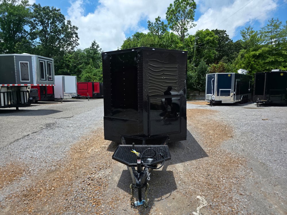7' X 12' Black W/ Blackout Custom Concession Trailer With 4' Porch