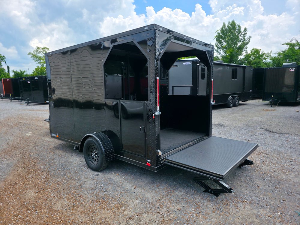 7' X 12' Black W/ Blackout Custom Concession Trailer With 4' Porch