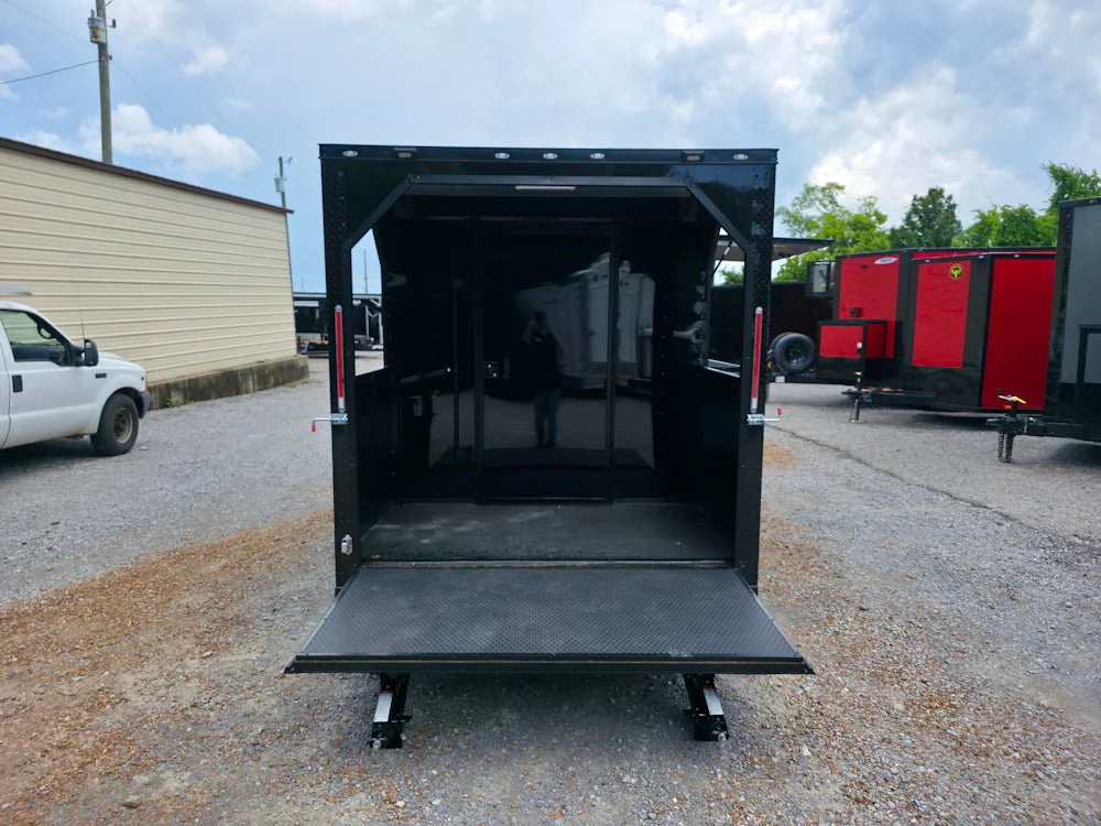 7' X 12' Black W/ Blackout Custom Concession Trailer With 4' Porch