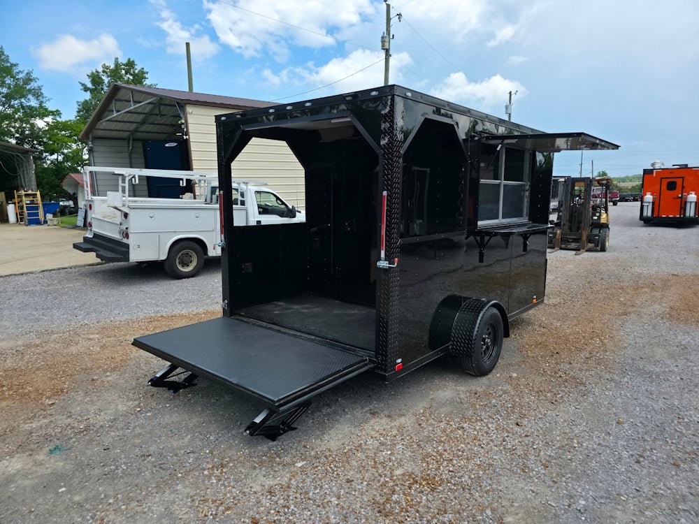 7' X 12' Black W/ Blackout Custom Concession Trailer With 4' Porch