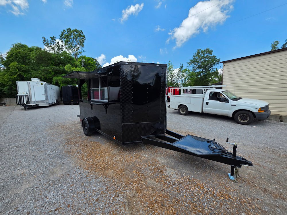 7' X 12' Black W/ Blackout Custom Concession Trailer With 4' Porch