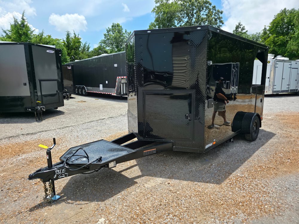 7' X 12' Black W/ Blackout Custom Concession Trailer With 4' Porch