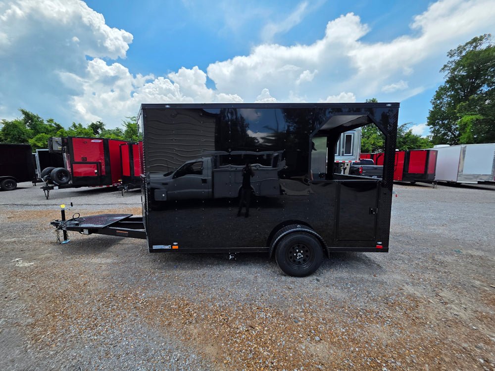 7' X 12' Black W/ Blackout Custom Concession Trailer With 4' Porch