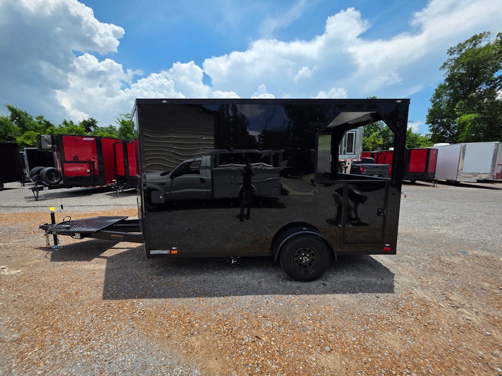 7' X 12' Black W/ Blackout Custom Concession Trailer With 4' Porch