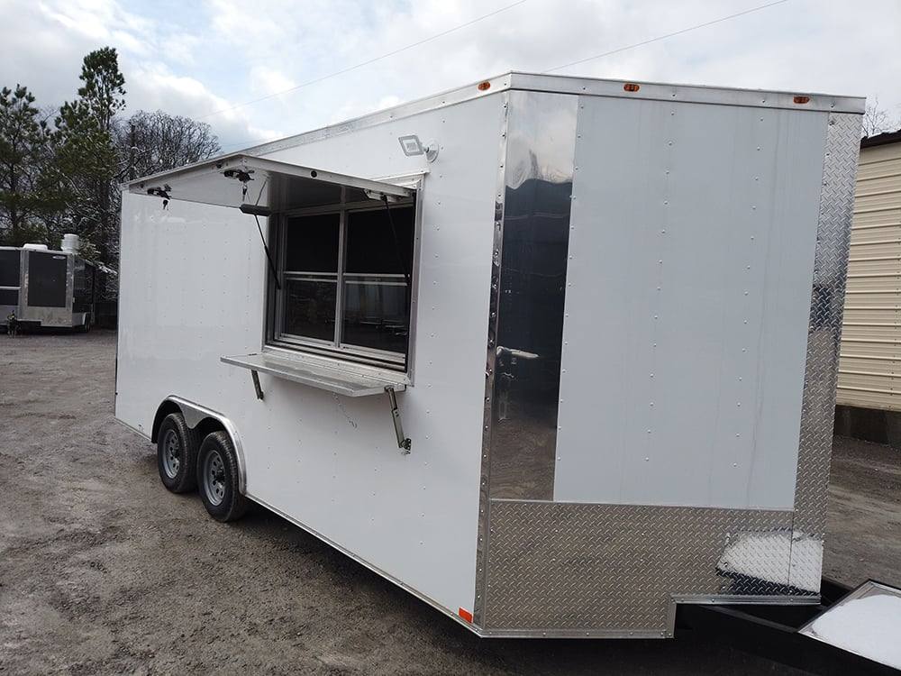 303-8.5-x-18-white-concession-food-trailer-with-appliances-1.jpg 8.5' x 18' White Concession Food Trailer with Appliances