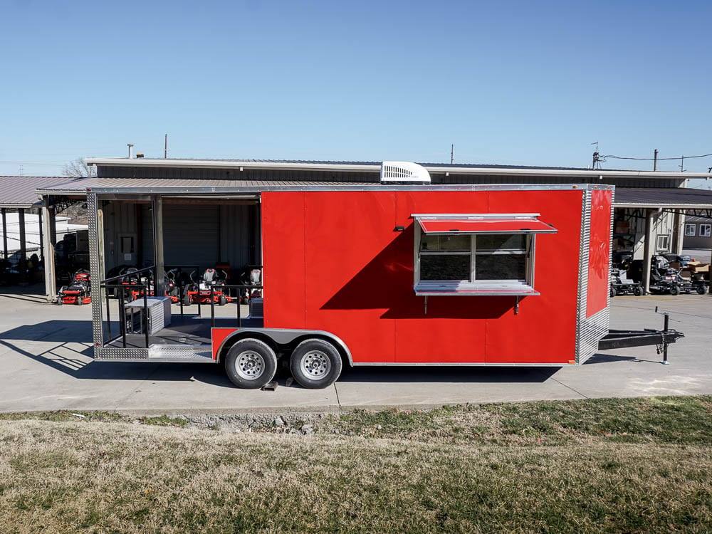 8.5 x 22 Red V-Nose BBQ Porch Concession Trailer