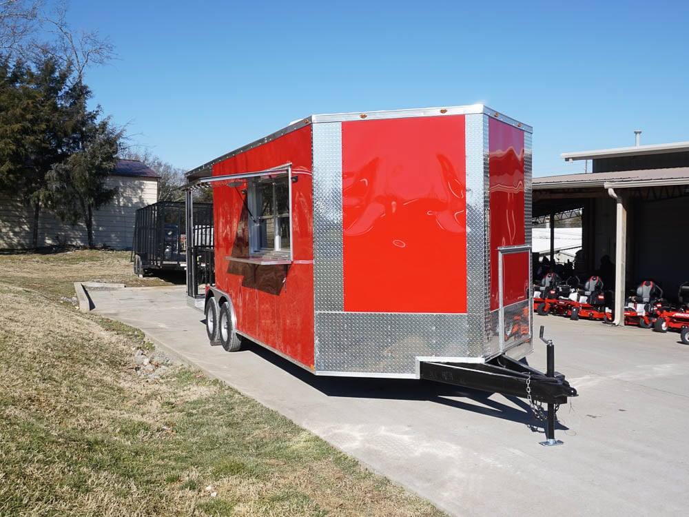 8.5 x 22 Red V-Nose BBQ Porch Concession Trailer