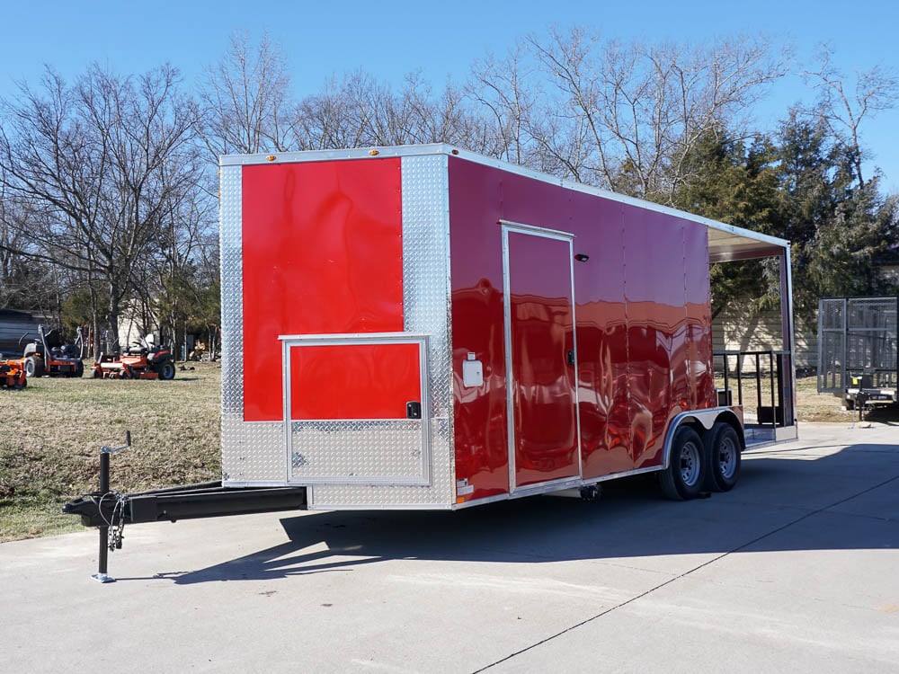 8.5 x 22 Red V-Nose BBQ Porch Concession Trailer