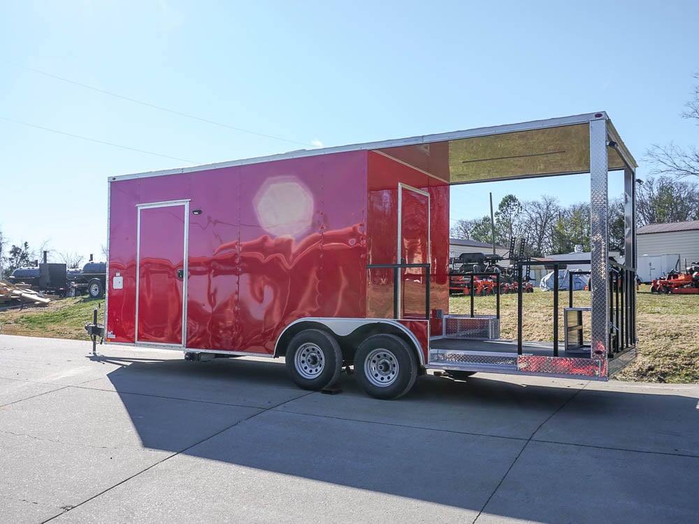 8.5 x 22 Red V-Nose BBQ Porch Concession Trailer