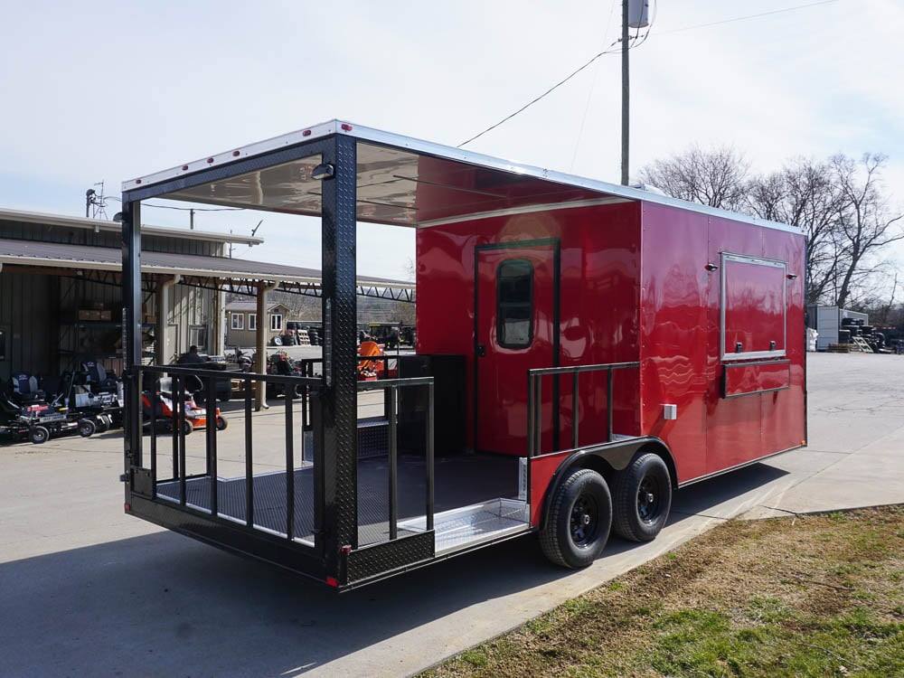 32-8.5-x-22-red-v-nose-bbq-porch-concession-with-blackout-trim-package-1.jpg 8.5 x 22 Red V-Nose BBQ Porch Concession with Blackout Trim Package