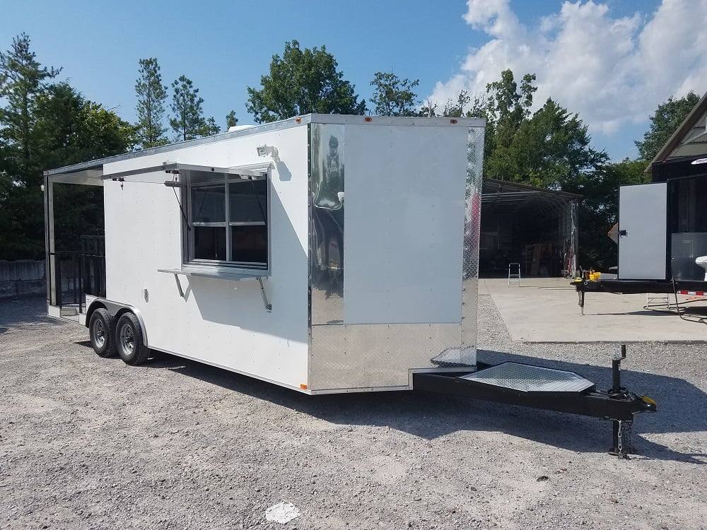 324-8.5-x-20-bbq-porch-white-concession-food-trailer-1.jpg 8.5' x 20' BBQ Porch White Concession Food Trailer