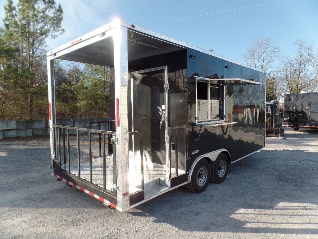 328-8.5-x-20-black-bbq-porch-concession-food-trailer-1.jpg 8.5' x 20' Black BBQ Porch Concession Food Trailer