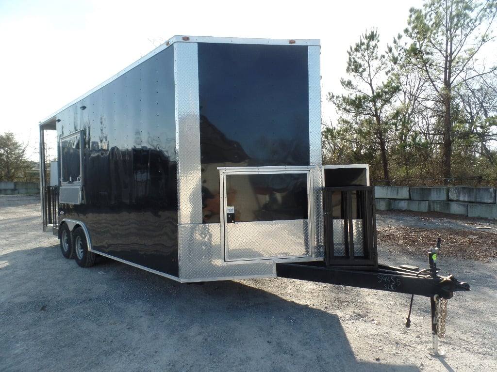 328-8.5-x-20-black-bbq-porch-concession-food-trailer-3.jpg 8.5' x 20' Black BBQ Porch Concession Food Trailer