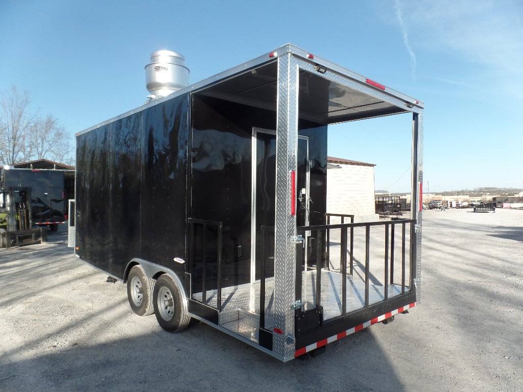 328-8.5-x-20-black-bbq-porch-concession-food-trailer-4.jpg 8.5' x 20' Black BBQ Porch Concession Food Trailer