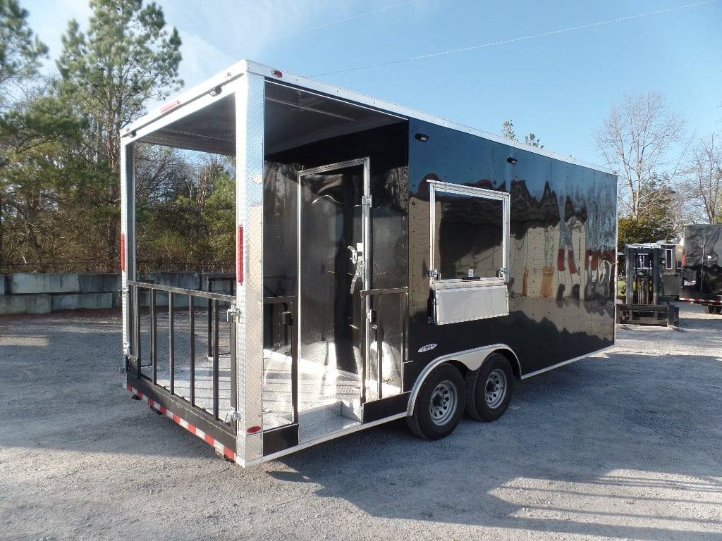 328-8.5-x-20-black-bbq-porch-concession-food-trailer-5.jpg 8.5' x 20' Black BBQ Porch Concession Food Trailer