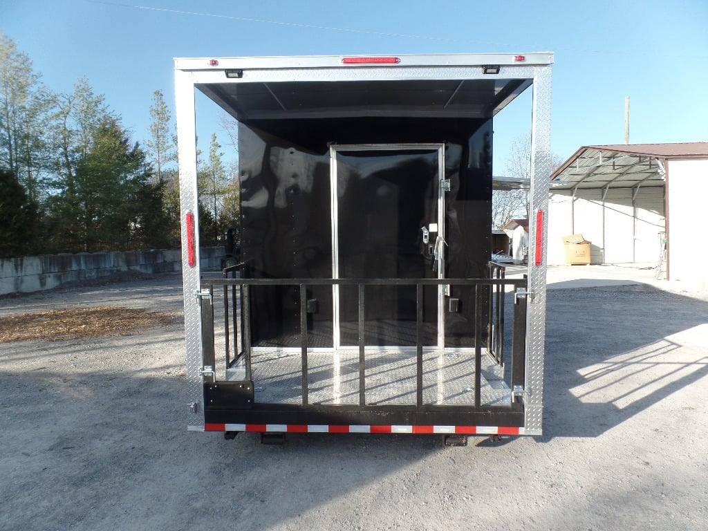 328-8.5-x-20-black-bbq-porch-concession-food-trailer-7.jpg 8.5' x 20' Black BBQ Porch Concession Food Trailer