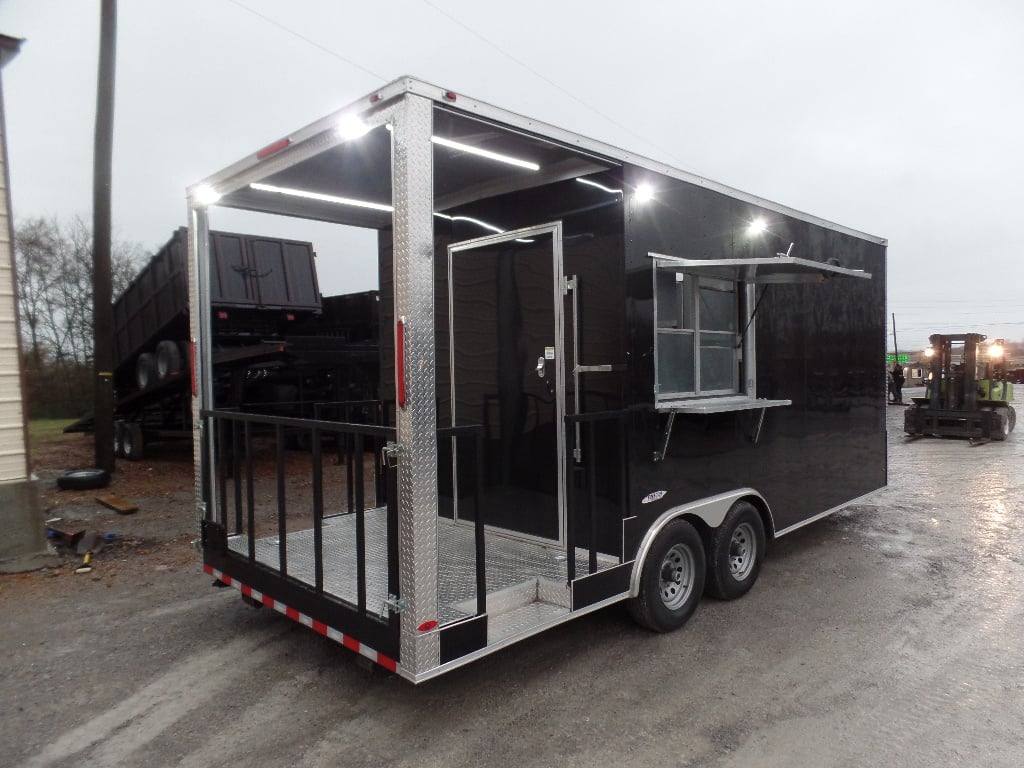 329-8.5-x-20-black-bbq-porch-concession-food-trailer-with-appliances-1.jpg 8.5' x 20' Black BBQ Porch Concession Food Trailer With Appliances