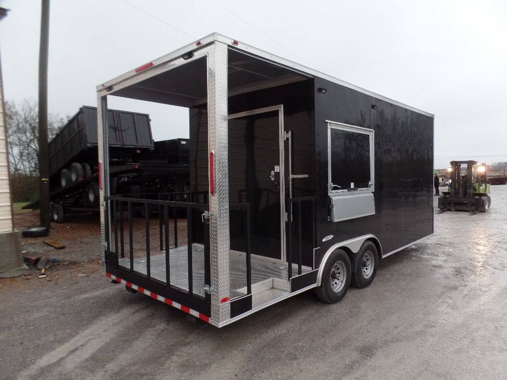 329-8.5-x-20-black-bbq-porch-concession-food-trailer-with-appliances-4.jpg 8.5' x 20' Black BBQ Porch Concession Food Trailer With Appliances