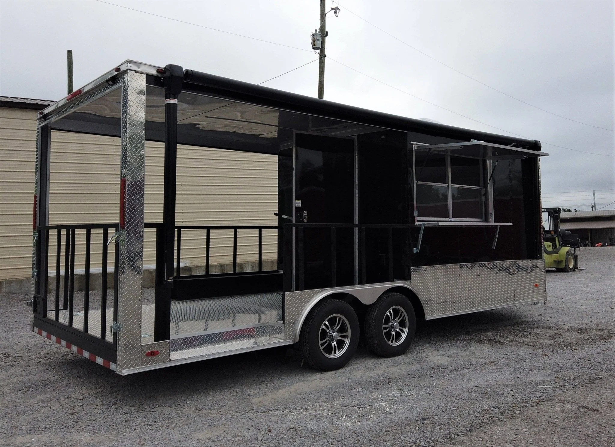 332-8.5-x-20-black-concession-bbq-food-event-trailer-1.webp 8.5' x 20' Black Concession BBQ Food Event Trailer