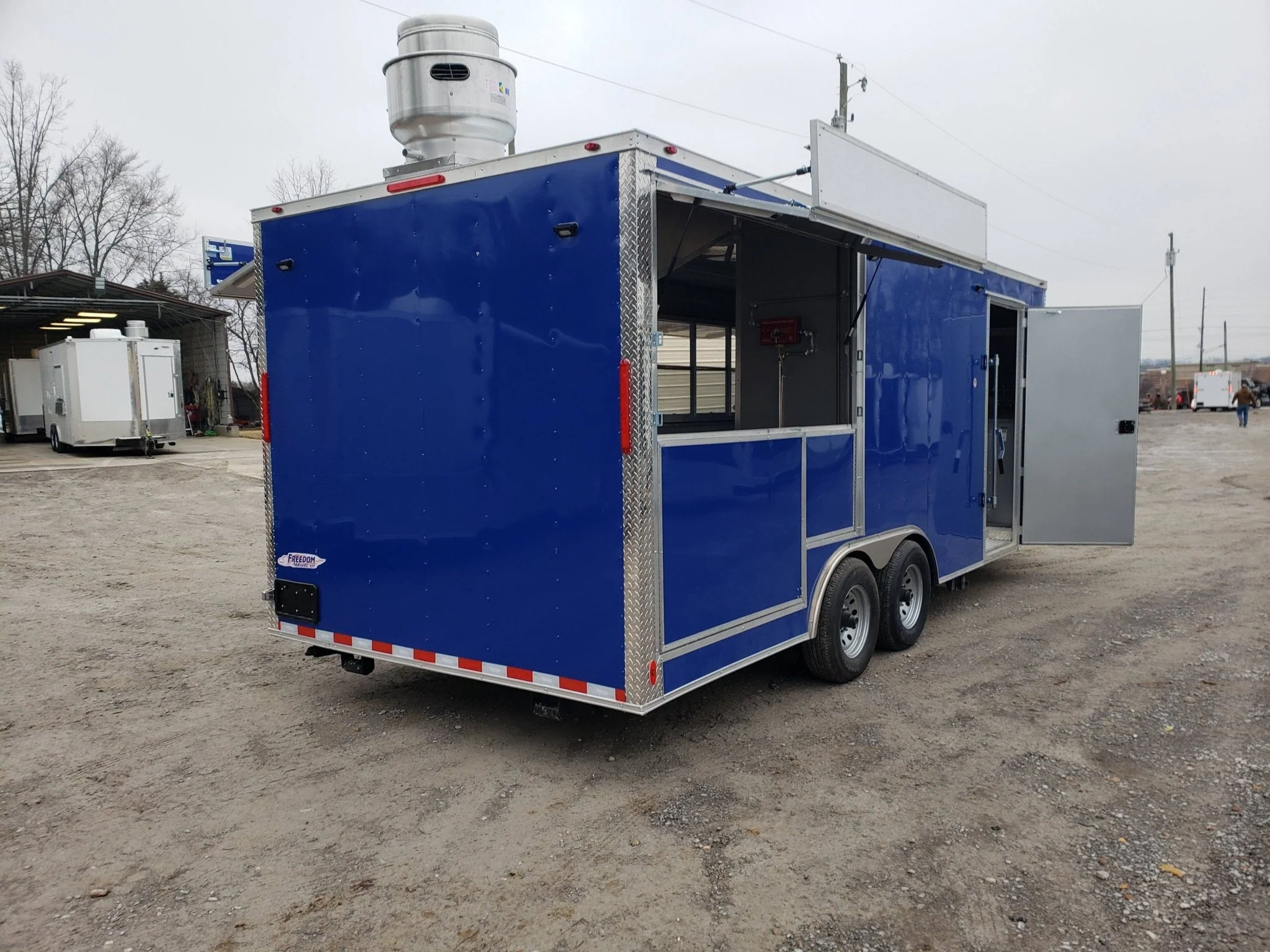 366-8.5-x-20-cobalt-blue-bbq-porch-concession-trailer-9.webp 8.5' x 20' Cobalt Blue BBQ Porch Concession Trailer