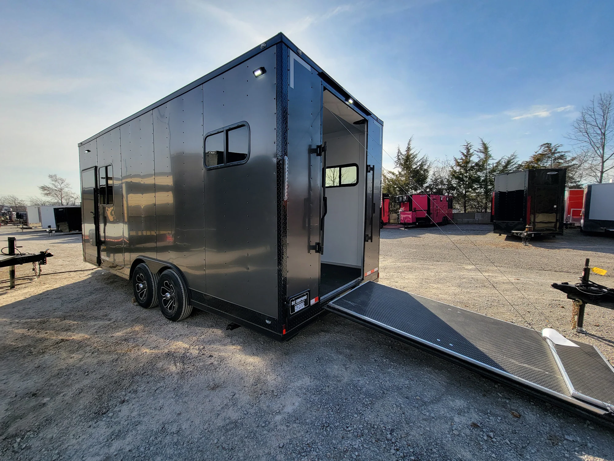 432-8.5-x-20-custom-enclosed-trailer-charcoal-with-blackout-office-and-mobile-command-9.webp 8.5' X 20' Custom Enclosed Trailer Charcoal With Blackout Office and Mobile Command
