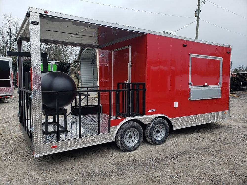 463-8.5-x-20-red-porch-style-bbq-concession-food-trailer-with-appliances-5.jpg 8.5' x 20' Red Porch Style BBQ Concession Food Trailer with Appliances