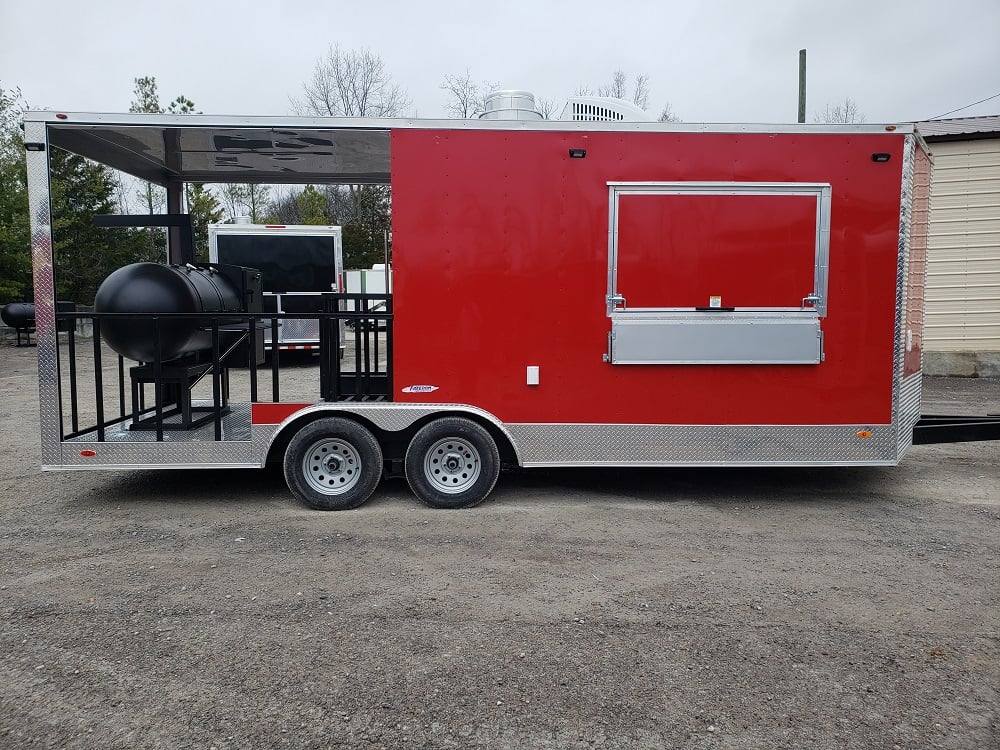 463-8.5-x-20-red-porch-style-bbq-concession-food-trailer-with-appliances-7.jpg 8.5' x 20' Red Porch Style BBQ Concession Food Trailer with Appliances