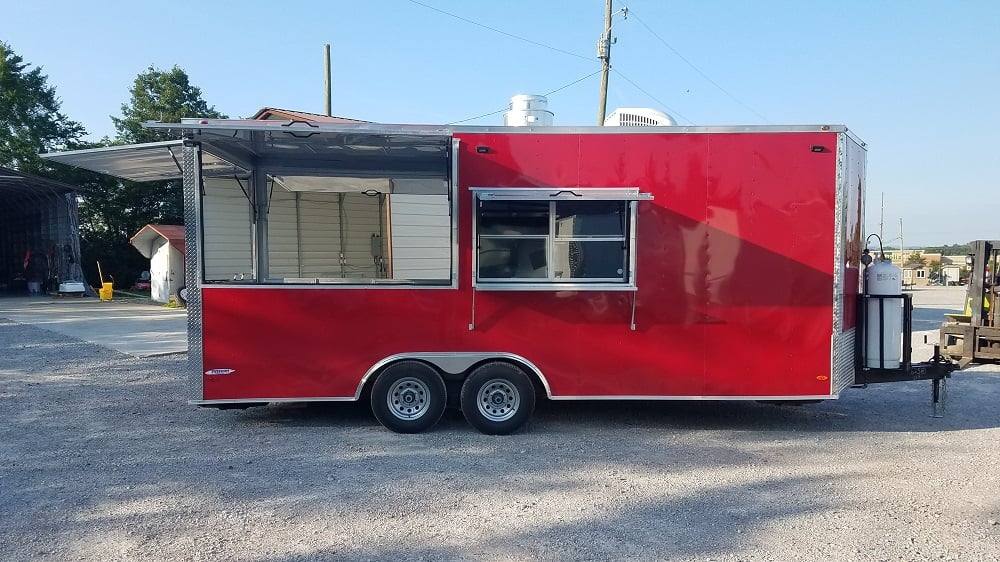 464-8.5-x-20-red-porch-style-concession-food-trailer-with-appliances-2.jpg 8.5' x 20' Red Porch Style Concession Food Trailer With Appliances