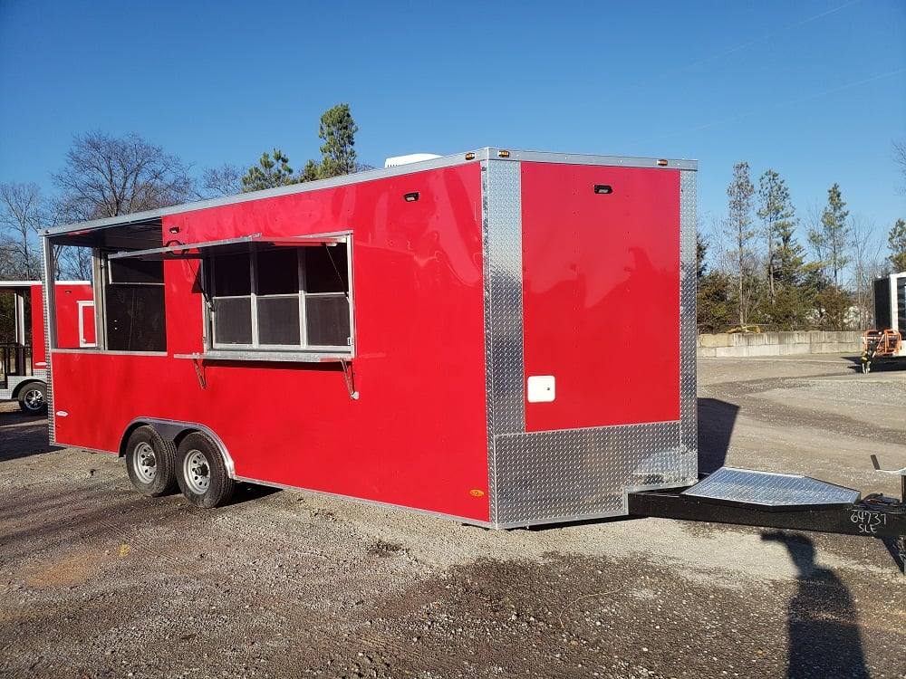467-8.5-x-20-victory-red-bbq-porch-concession-food-trailer-1.jpg 8.5' x 20' Victory Red BBQ Porch Concession Food Trailer