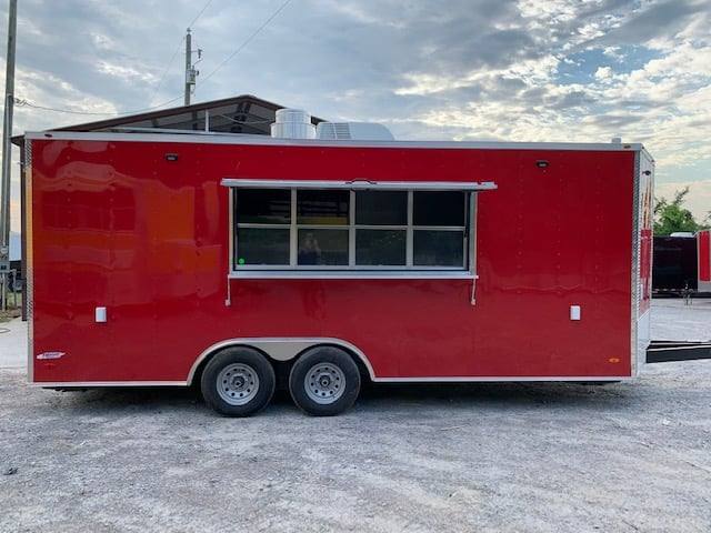 471-8.5-x-20-victory-red-food-vending-concession-trailer-with-restroom-1.jpg 8.5' x 20' Victory Red Food Vending Concession Trailer with Restroom