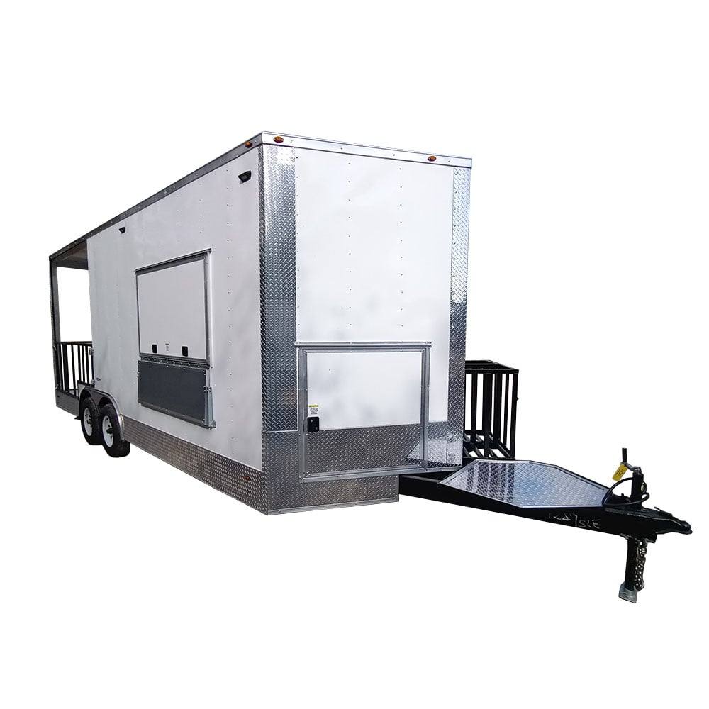 512-8.5-x-21-white-porch-style-bbq-vending-concession-trailer-with-appliances-1.jpg 8.5' x 21' White Porch Style BBQ Vending Concession Trailer with Appliances