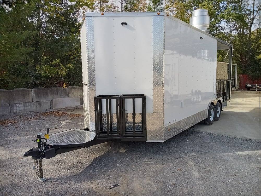 512-8.5-x-21-white-porch-style-bbq-vending-concession-trailer-with-appliances-4.jpg 8.5' x 21' White Porch Style BBQ Vending Concession Trailer with Appliances