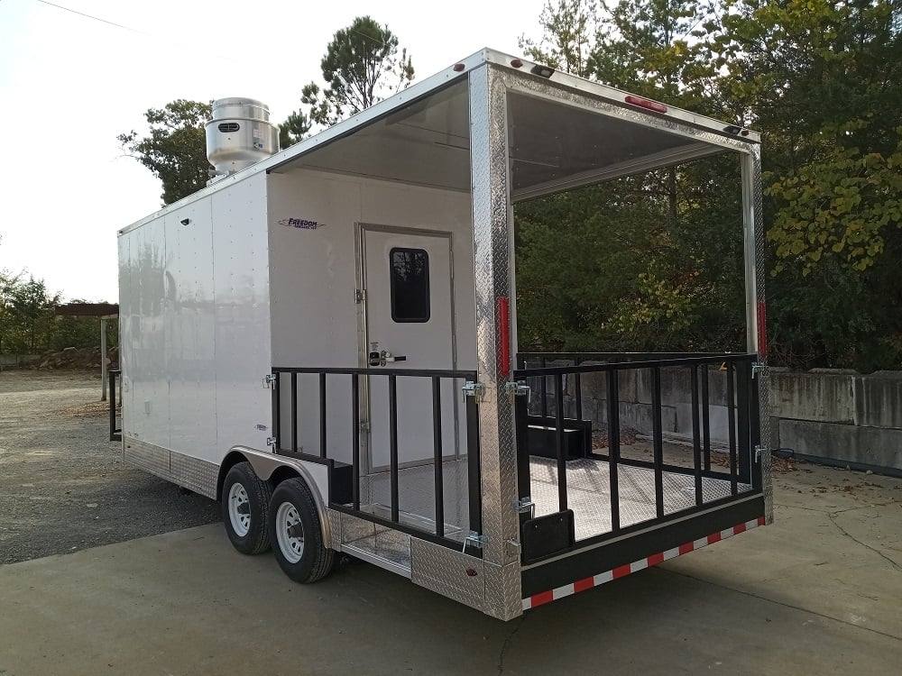 512-8.5-x-21-white-porch-style-bbq-vending-concession-trailer-with-appliances-5.jpg 8.5' x 21' White Porch Style BBQ Vending Concession Trailer with Appliances