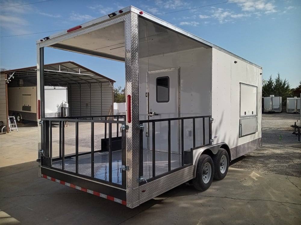 512-8.5-x-21-white-porch-style-bbq-vending-concession-trailer-with-appliances-6.jpg 8.5' x 21' White Porch Style BBQ Vending Concession Trailer with Appliances