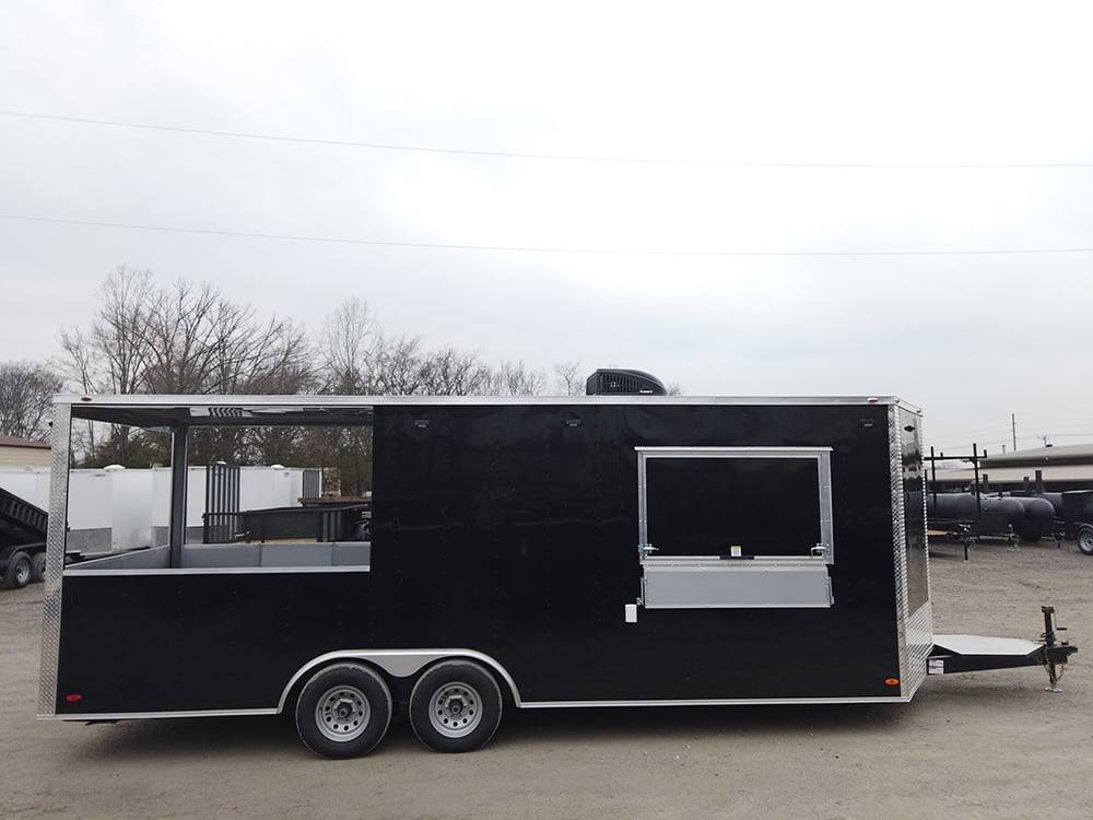 514-8.5-x-22-black-bbq-porch-concession-food-event-trailer-1.jpg 8.5' x 22' Black BBQ Porch Concession Food Event Trailer