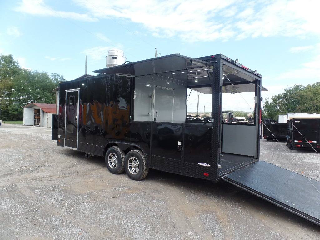 523-8.5-x-22-black-enclosed-bbq-porch-concession-food-trailer-10.jpg 8.5' x 22' Black Enclosed BBQ Porch Concession Food Trailer