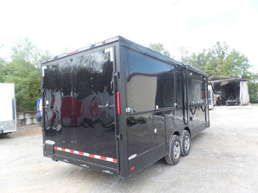 523-8.5-x-22-black-enclosed-bbq-porch-concession-food-trailer-11.jpg 8.5' x 22' Black Enclosed BBQ Porch Concession Food Trailer